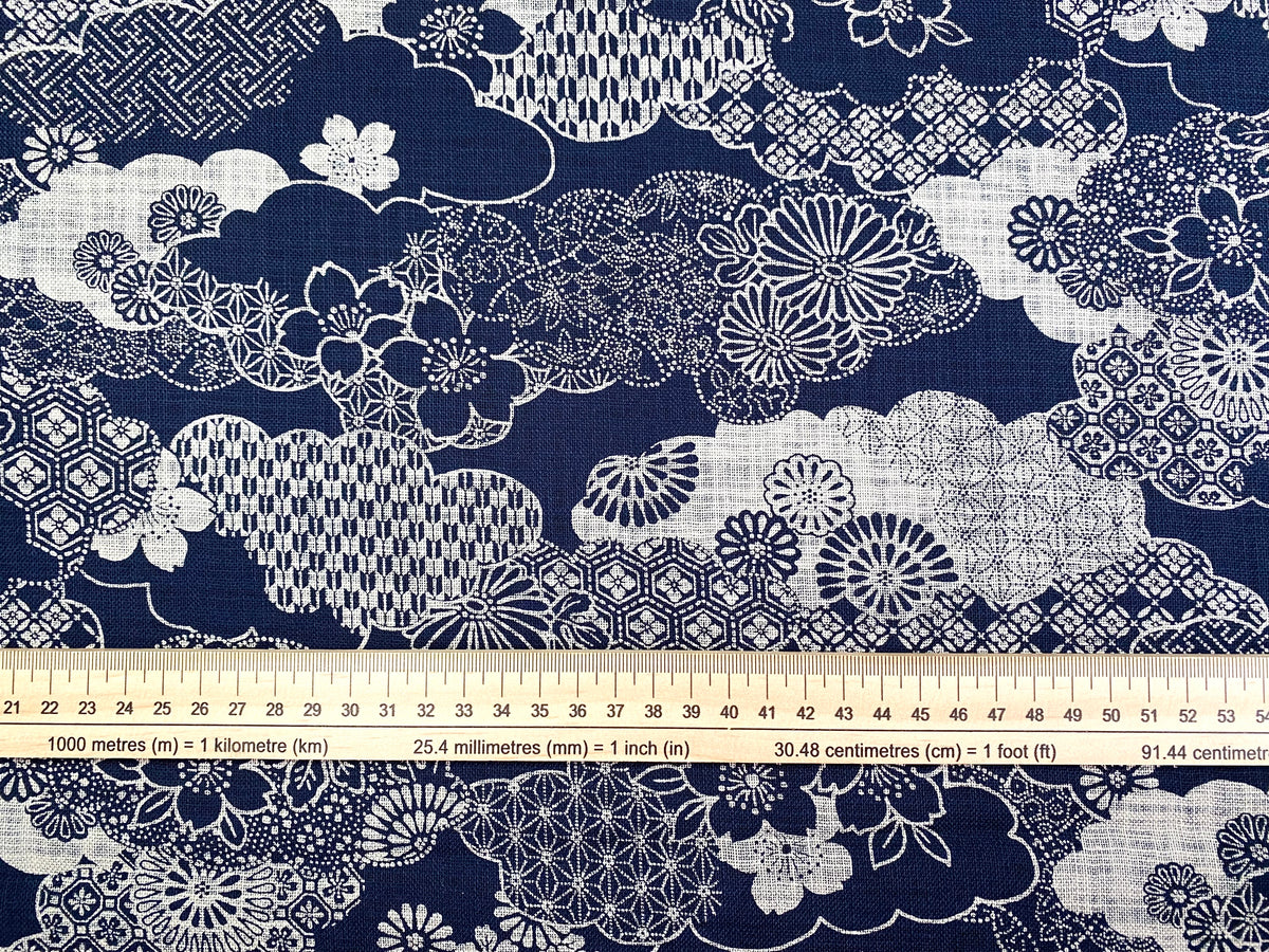 Sevenberry Japanese Cotton Fabric – Kumotori Clouds, Uneven Thread Cloth