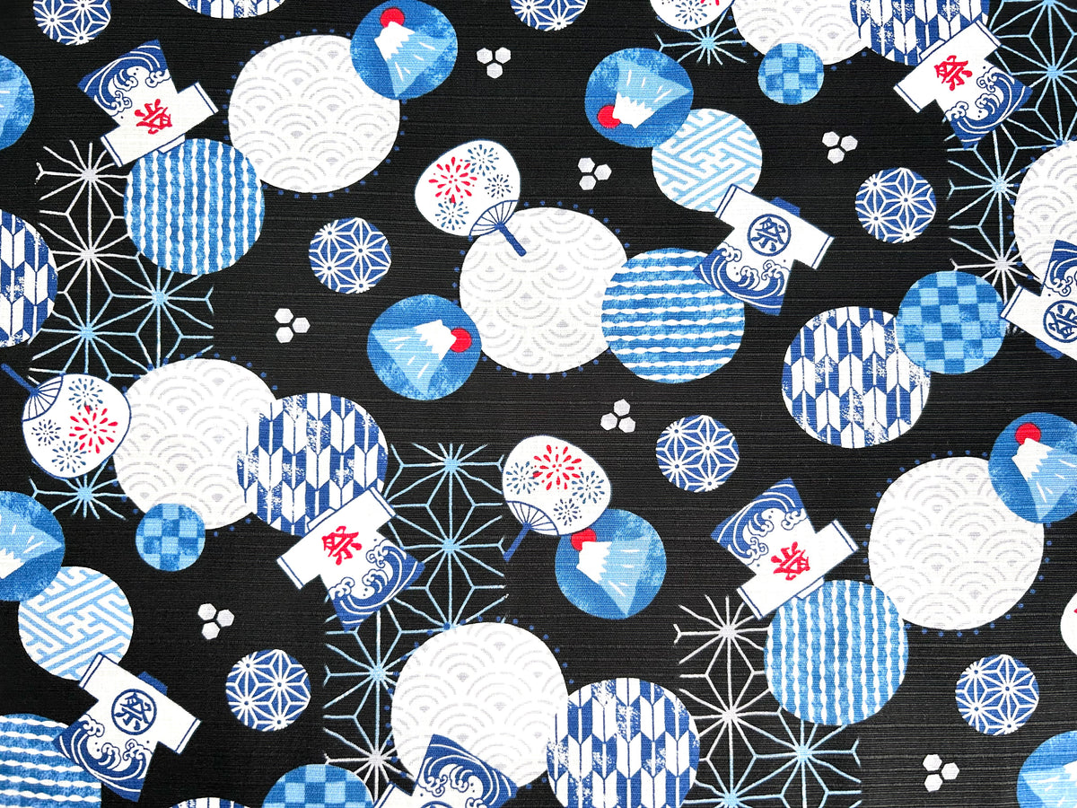 Japanese Dobby Cotton Fabric – Summer Festival & Mount Fuji