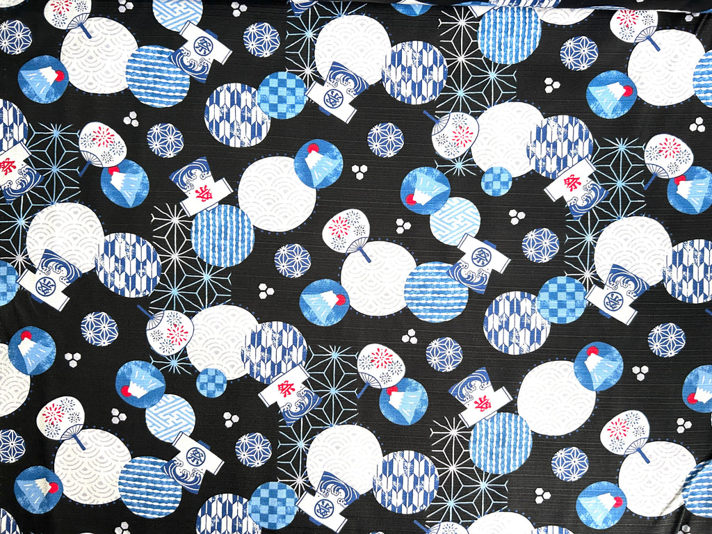 Japanese Dobby Cotton Fabric – Summer Festival & Mount Fuji