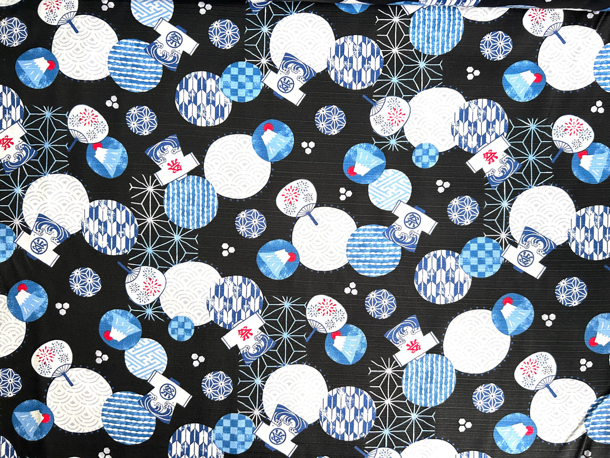 Japanese Dobby Cotton Fabric – Summer Festival & Mount Fuji