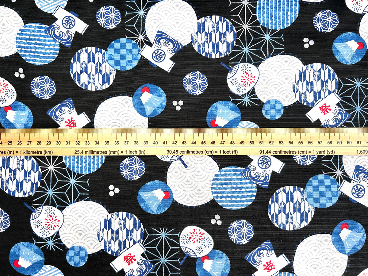 Japanese Dobby Cotton Fabric – Summer Festival & Mount Fuji