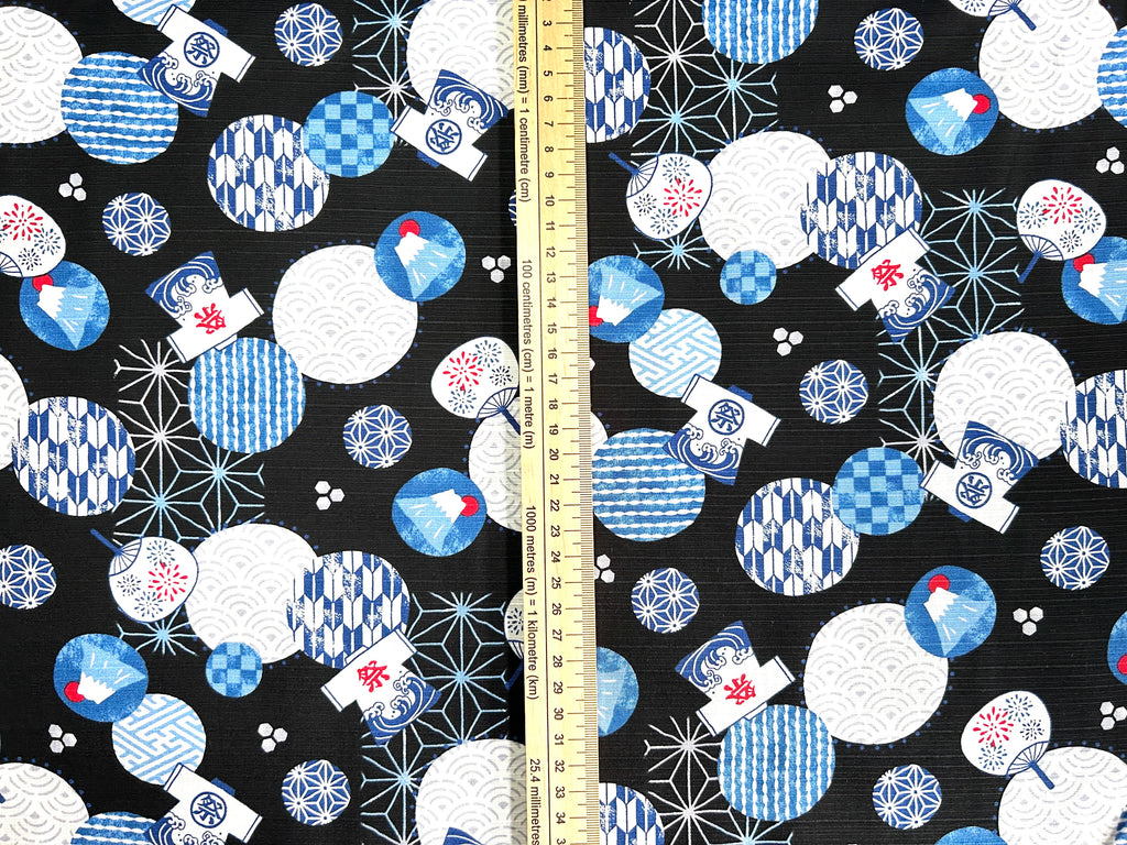 Japanese Dobby Cotton Fabric – Summer Festival & Mount Fuji