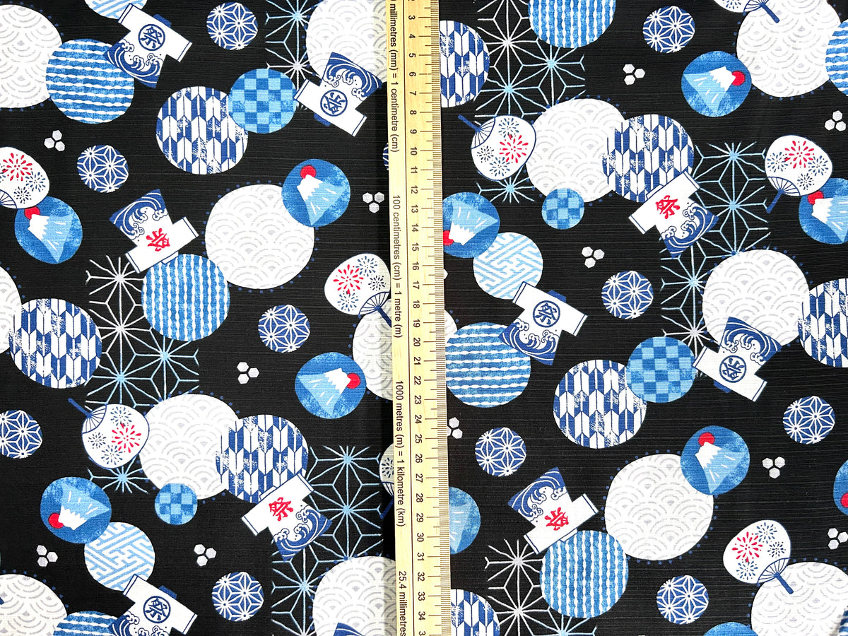 Japanese Dobby Cotton Fabric – Summer Festival & Mount Fuji