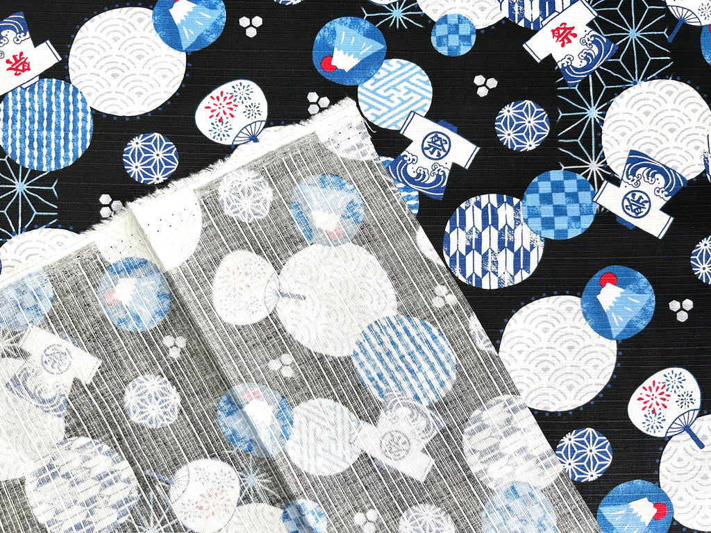 Japanese Dobby Cotton Fabric – Summer Festival & Mount Fuji